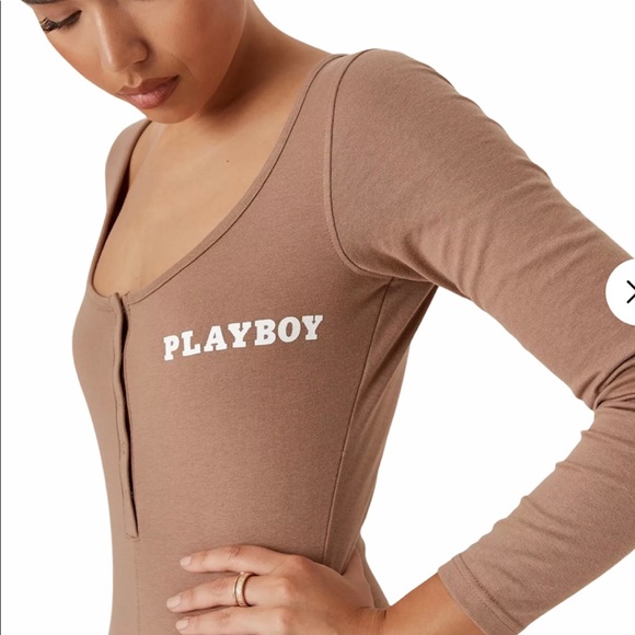 Playboy Brown Logo Button Front Romper - Picture 5 of 7